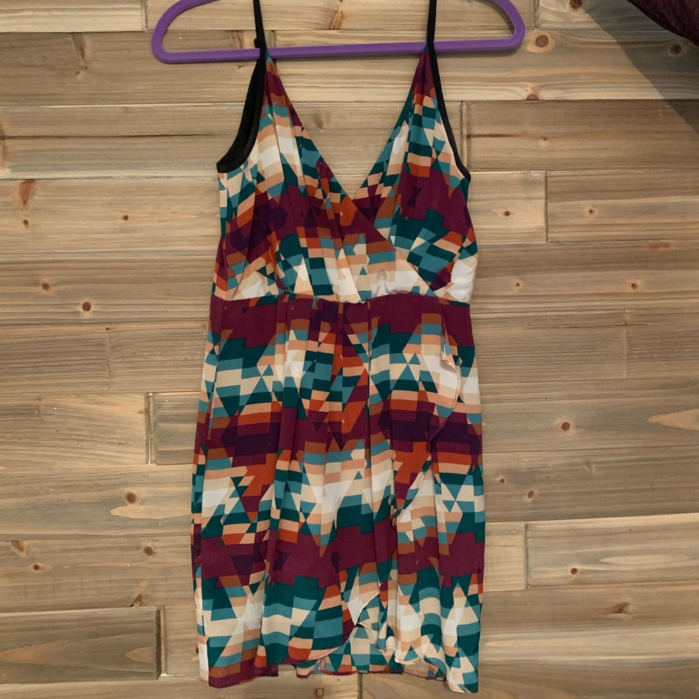 Line & Dot Silk Geometric Print Dress